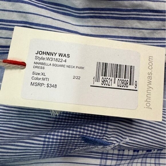 Johnny Was XL Marbella Square Neck Dress Blue Plaid Embroidered NWT MSRP $348 - Picture 3 of 8